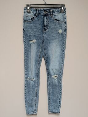 SHEIN Light Blue Distressed High-Rise Skinny Jeans